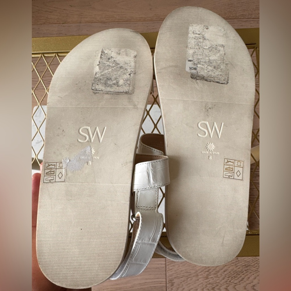 STUART WEITZMAN Vail Croc-effect Leather Slingback Sandals Sz: 8 White - Picture 8 of 9